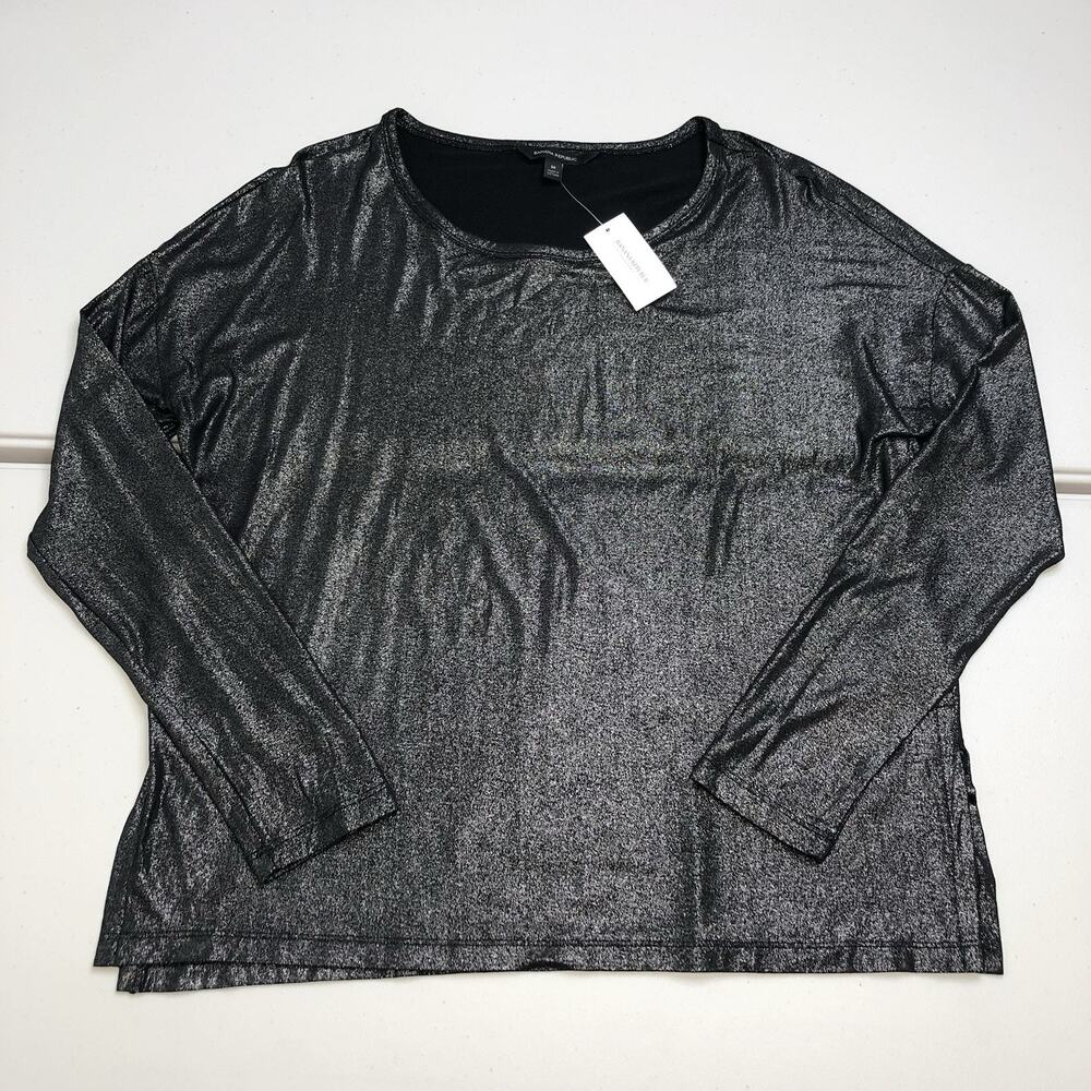 Banana Republic Women’s Tunic Top Sweater Metallic Size M Black Gray Long Sleeve